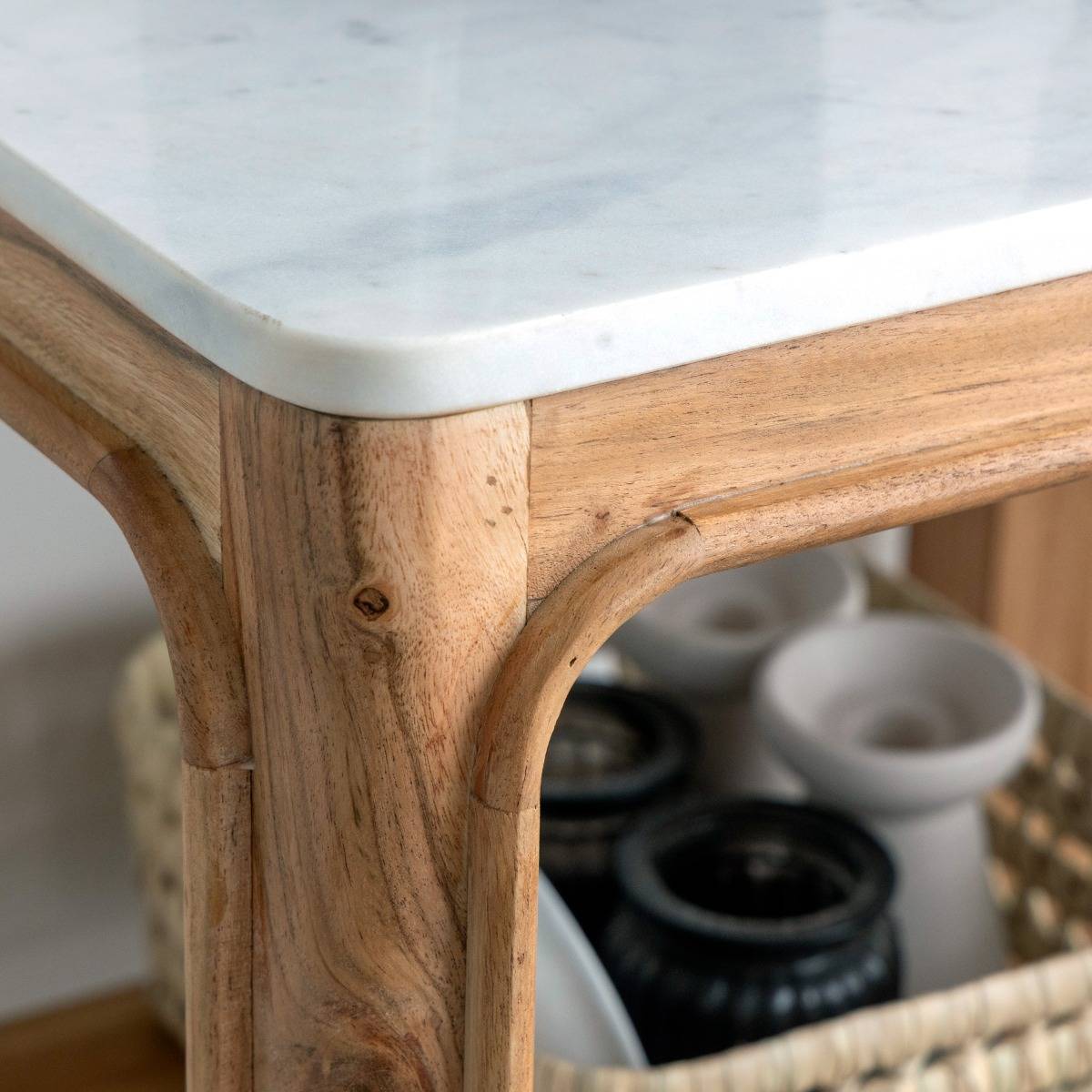Etagère carrée en bois d'acacia et marbre Emyr