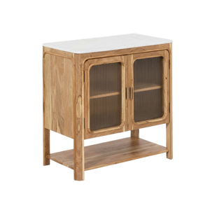 Meuble sous vasque vitré en bois d'acacia et marbre Emyr