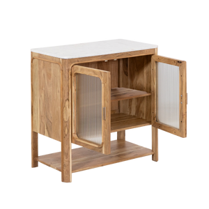 Meuble sous vasque vitré en bois d'acacia et marbre Emyr