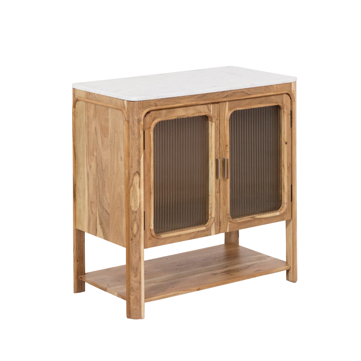 Meuble sous vasque vitré en bois d'acacia et marbre Emyr