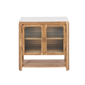 Meuble sous vasque vitré en bois d'acacia et marbre Emyr