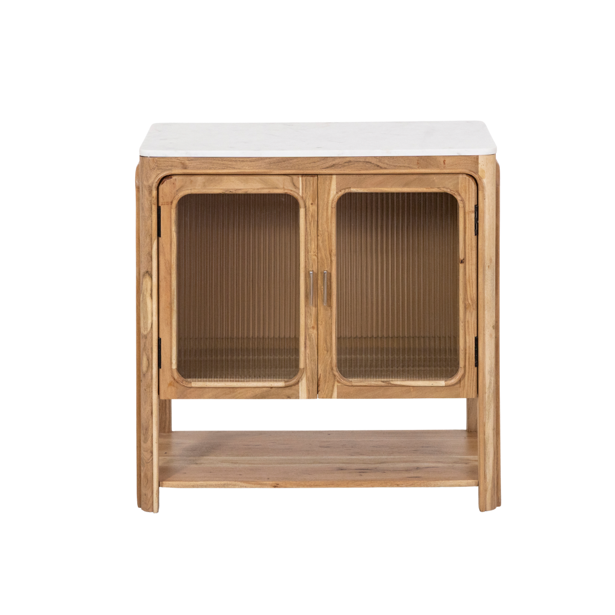 Meuble sous vasque vitré en bois d'acacia et marbre Emyr