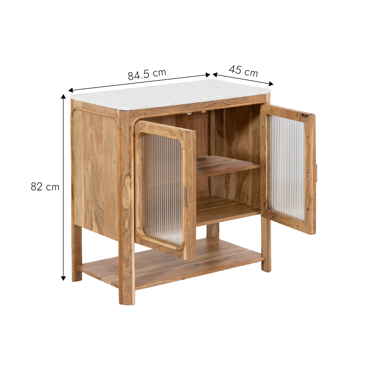 Meuble sous vasque vitré en bois d'acacia et marbre Emyr