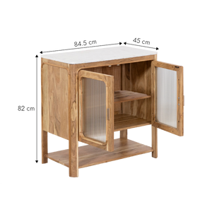 Meuble sous vasque vitré en bois d'acacia et marbre Emyr