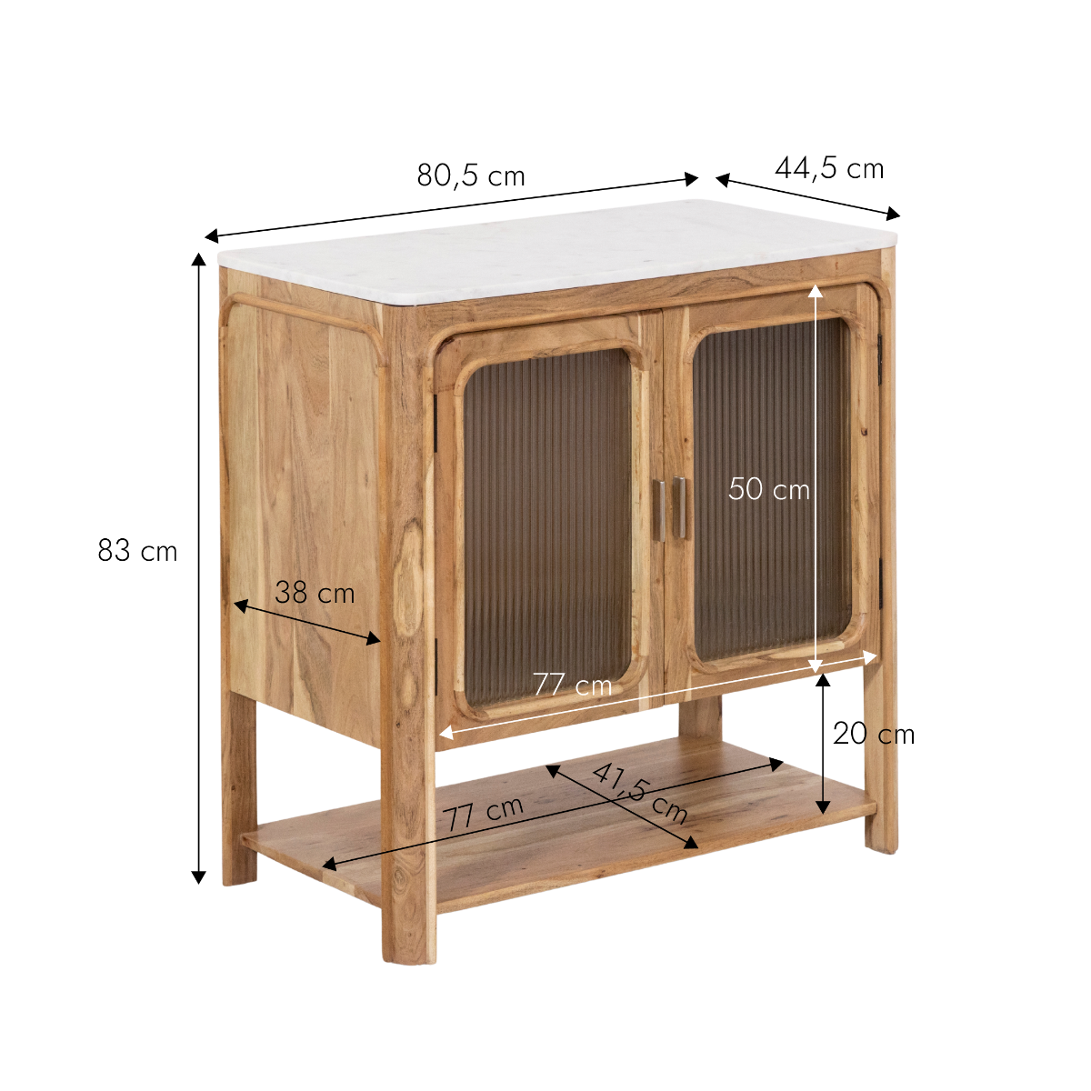 Meuble sous vasque vitré en bois d'acacia et marbre Emyr