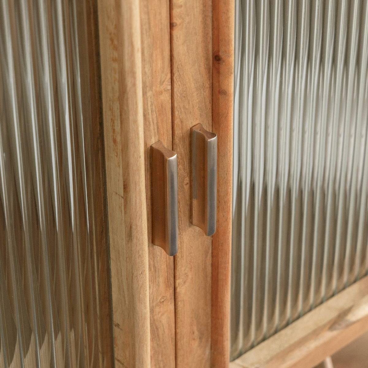 Meuble sous vasque vitré en bois d'acacia et marbre Emyr