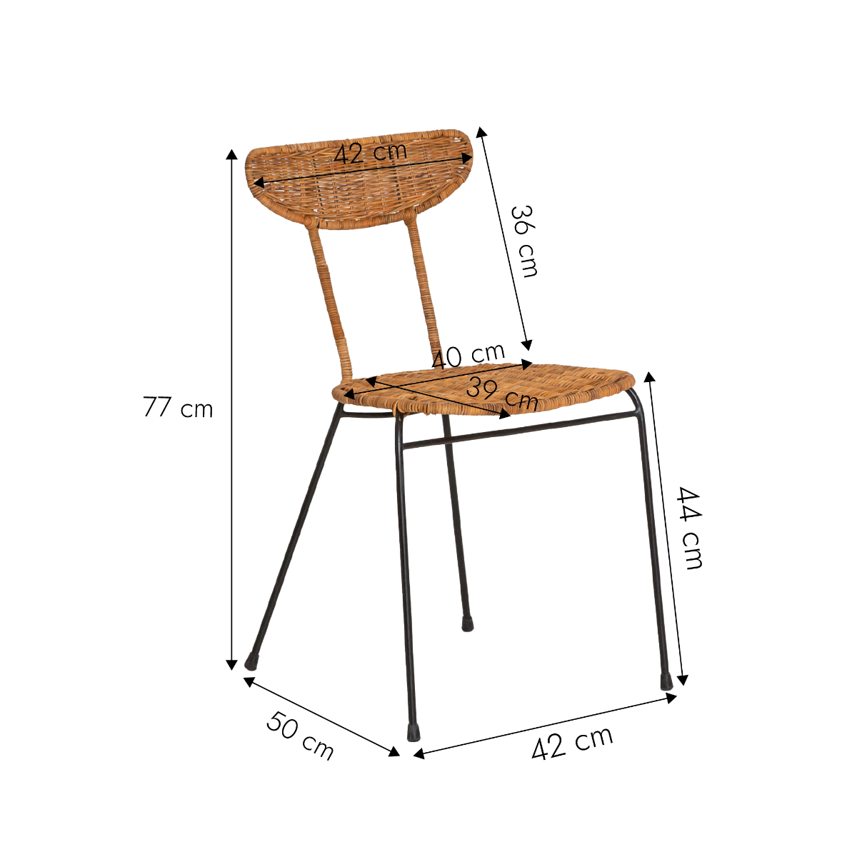 Chaise en rotin et en métal Leila (lot de 2)