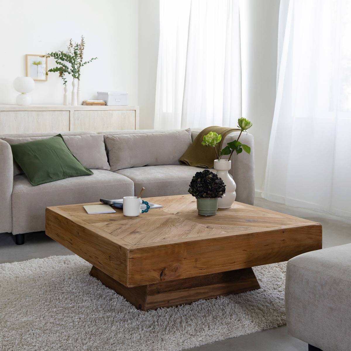 Table basse carrée en bois recyclé Blaise