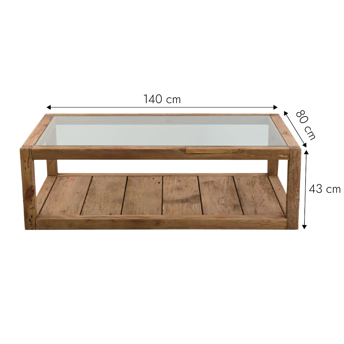 Table basse en bois recyclé et verre Blaise
