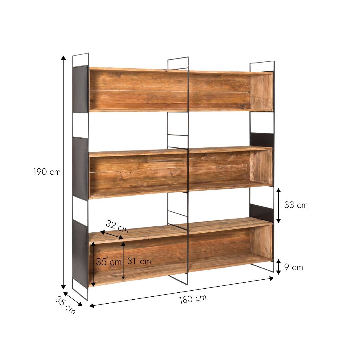 Bibliothèque en bois recyclé 180 cm Blaise