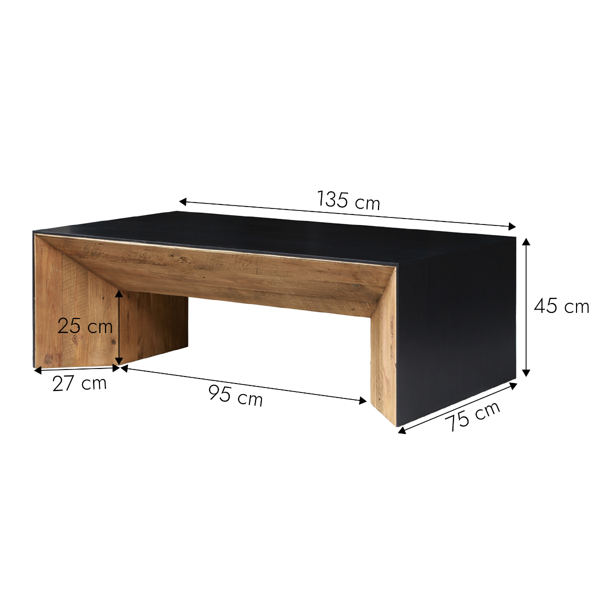 Table basse rectangulaire en pin recyclé Constance