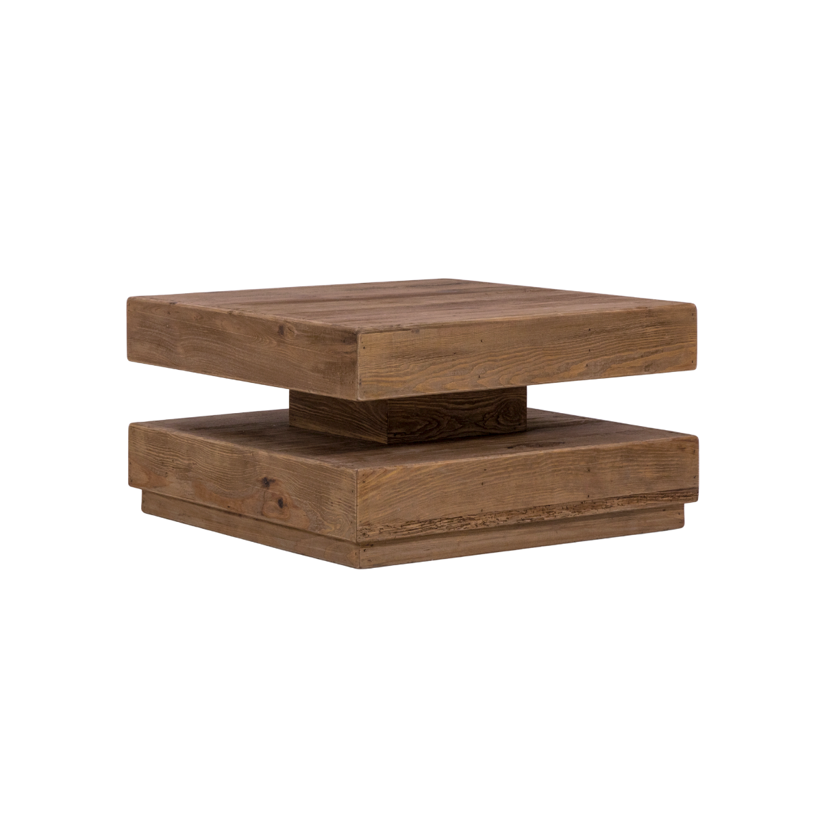 Table basse carrée à double plateau en bois recyclé Blaise