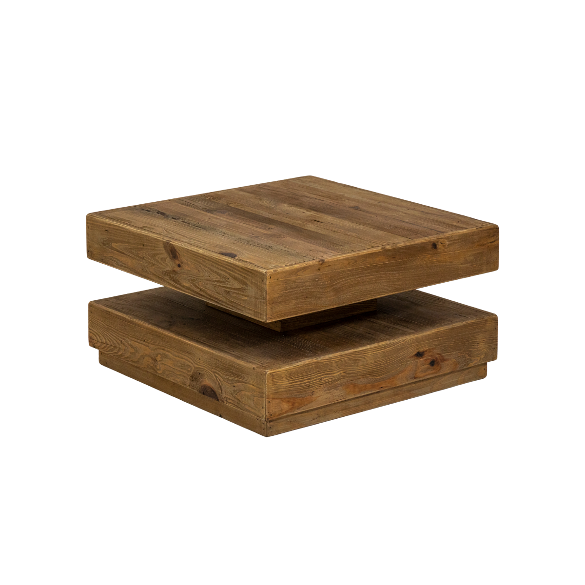 Table basse carrée à double plateau en bois recyclé Blaise