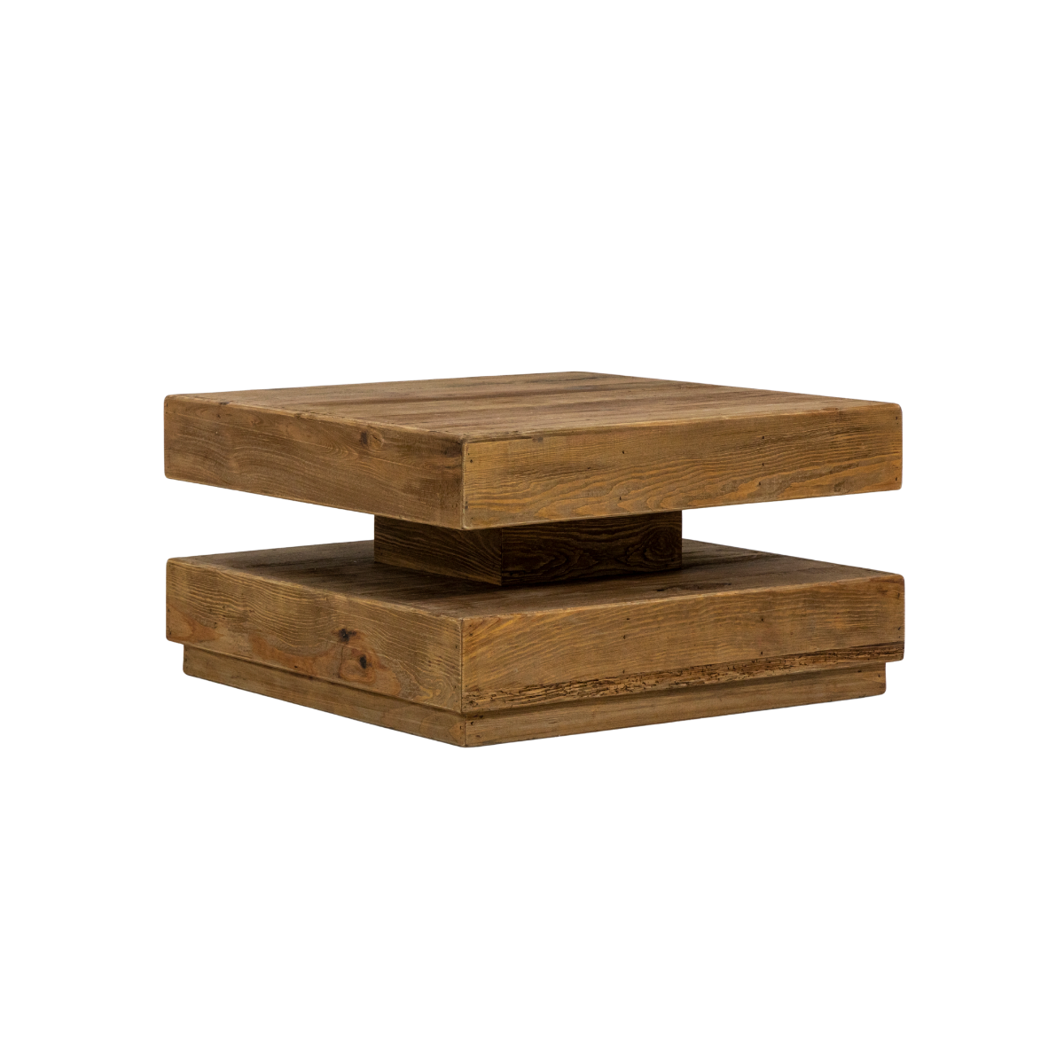 Table basse carrée à double plateau en bois recyclé Blaise