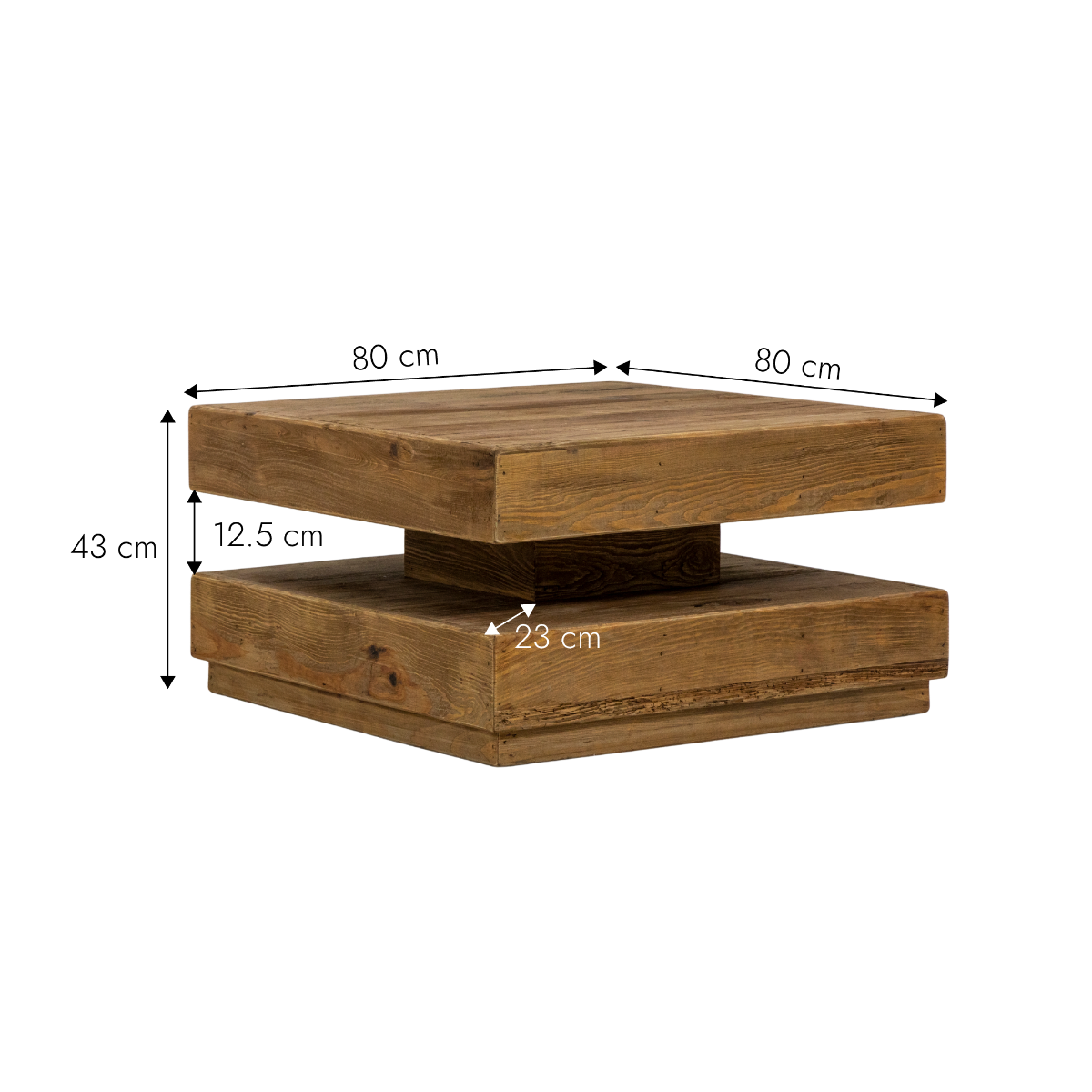 Table basse carrée à double plateau en bois recyclé Blaise