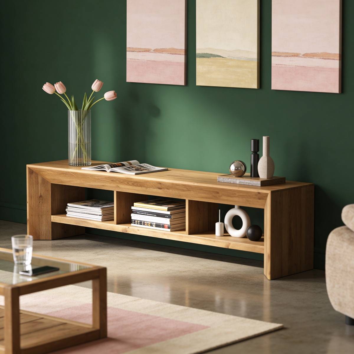 Meuble TV avec niches en bois recyclé Blaise