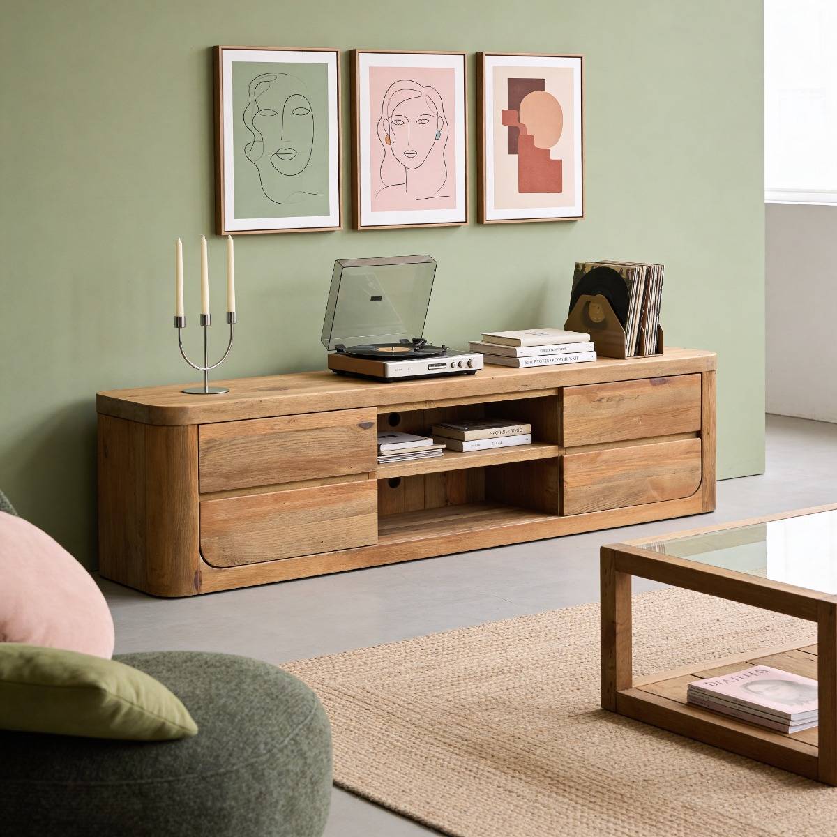 Meuble TV avec tiroirs en bois recyclé Blaise