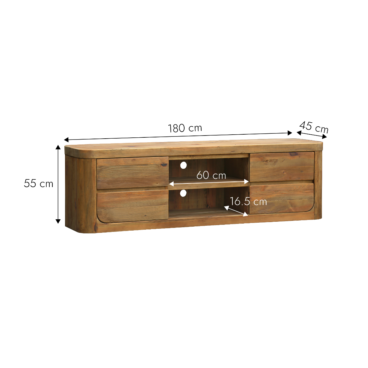 Meuble TV avec tiroirs en bois recyclé Blaise