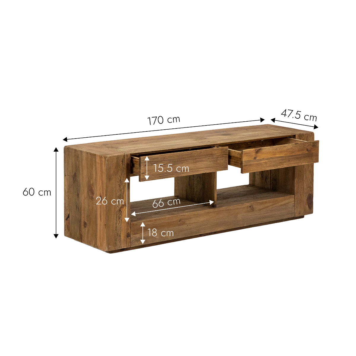 Meuble TV en bois recyclé 170 cm Blaise