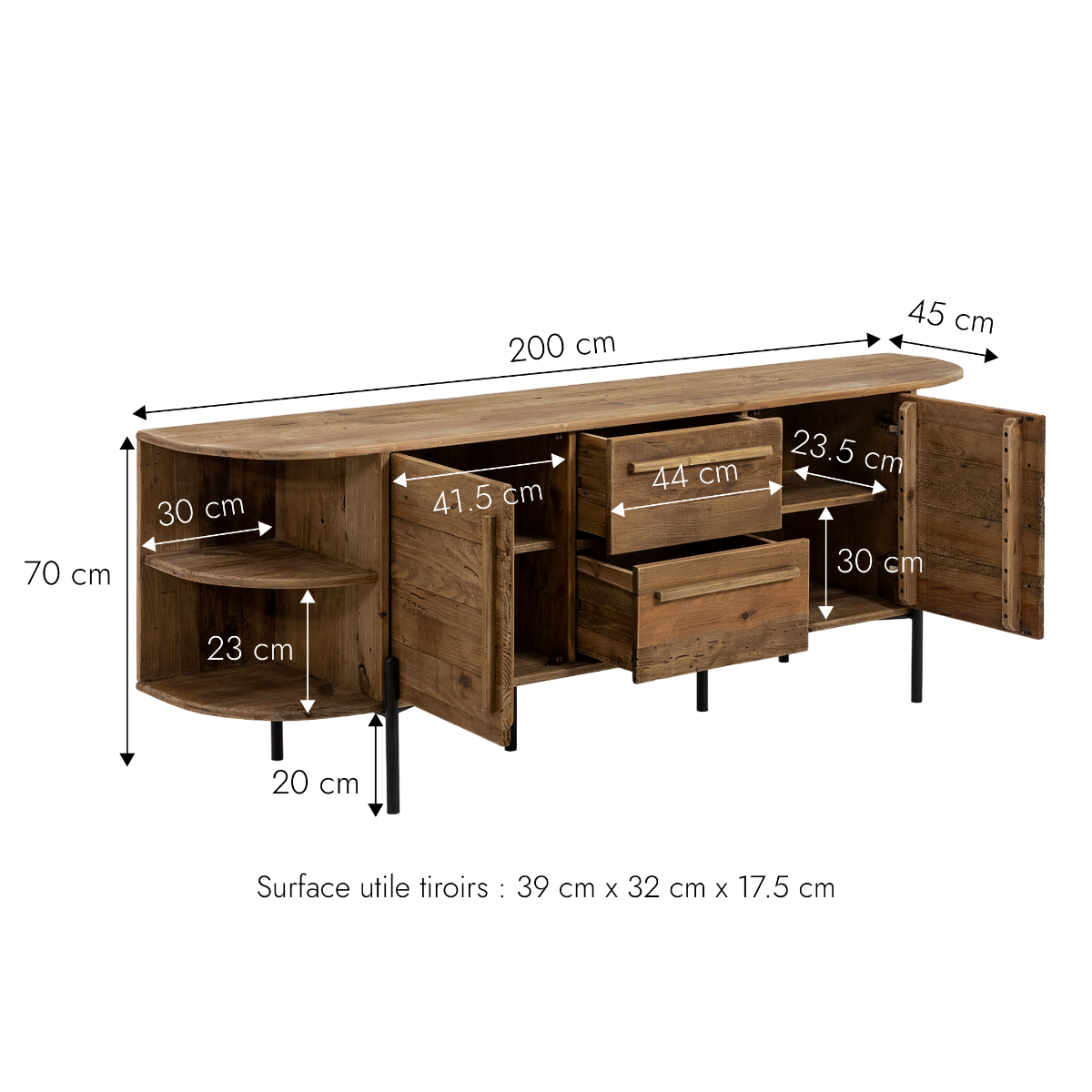 Meuble TV arrondi en bois recyclé Blaise