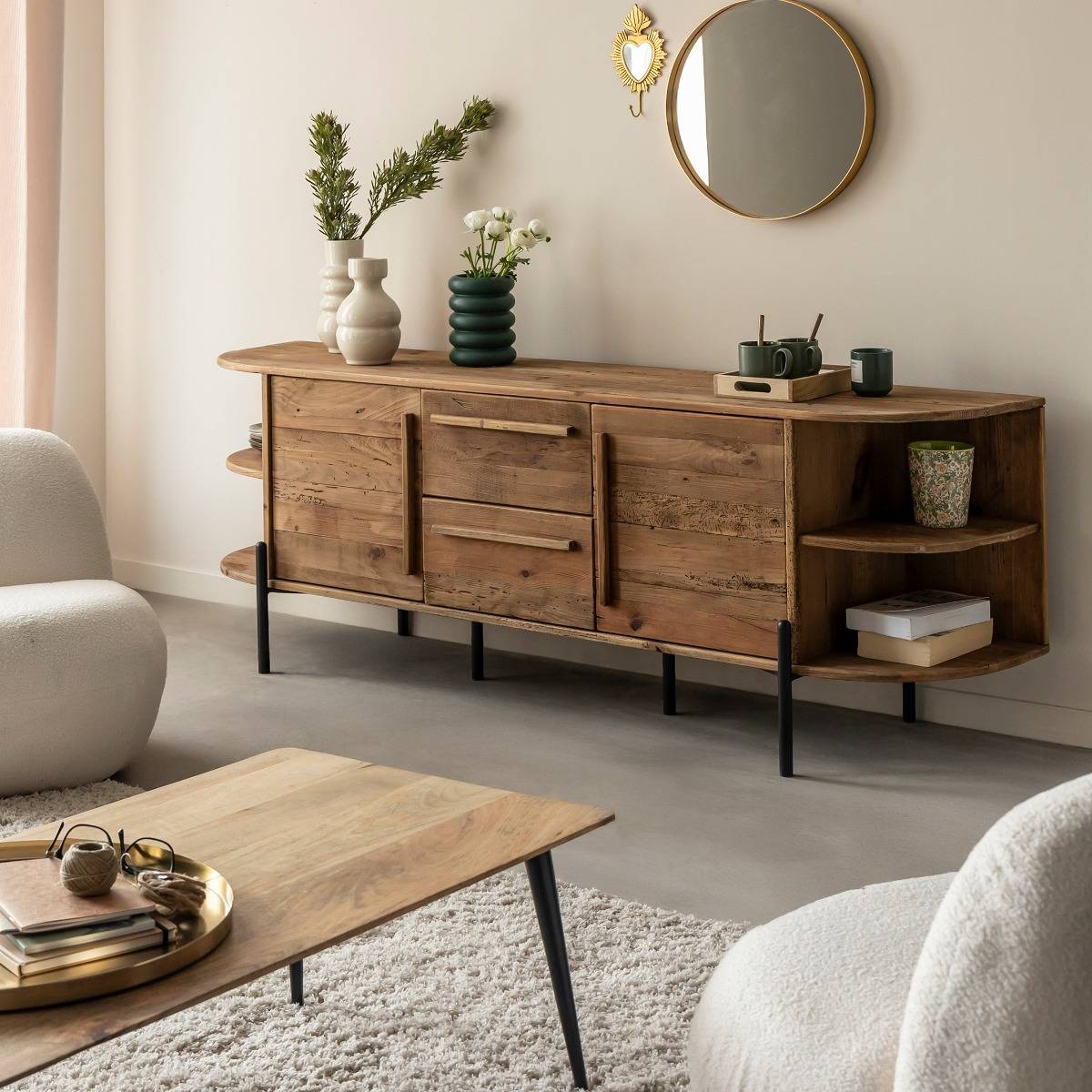 Meuble TV arrondi en bois recyclé Blaise