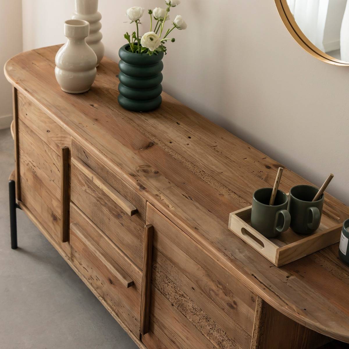 Meuble TV arrondi en bois recyclé Blaise