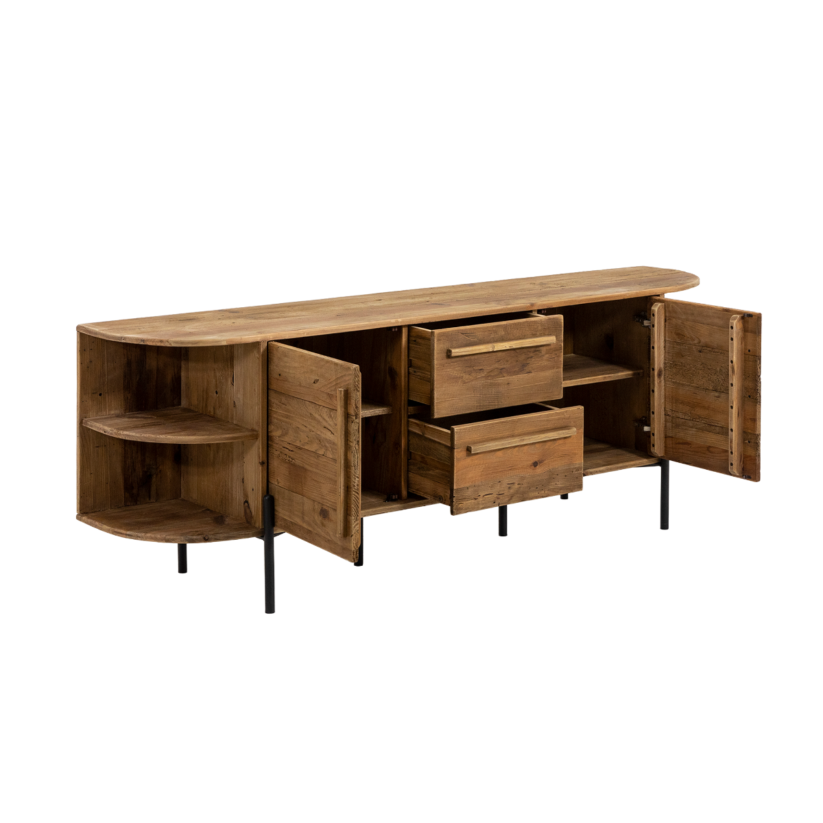 Meuble TV arrondi en bois recyclé Blaise