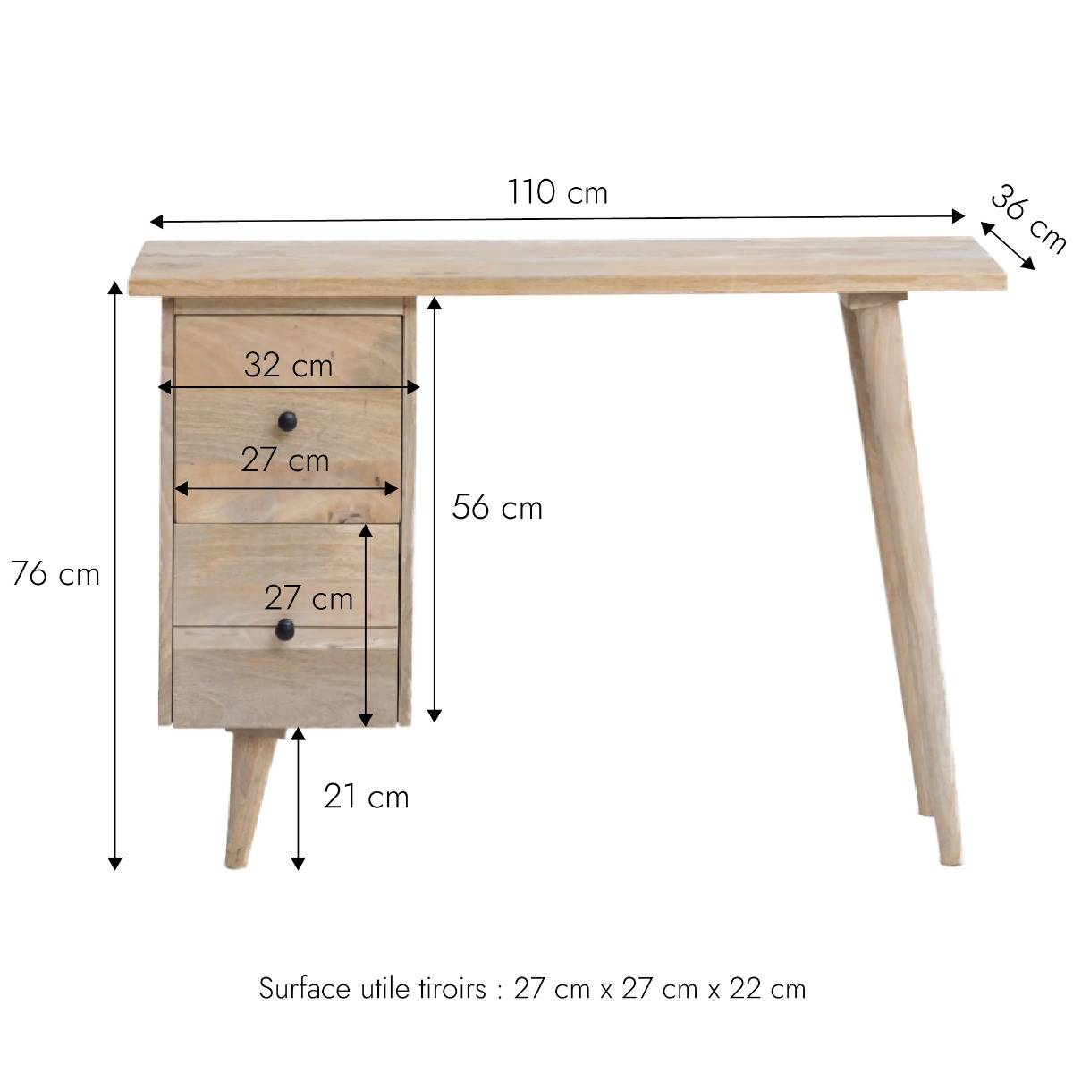 Bureau en bois de manguier Augustine
