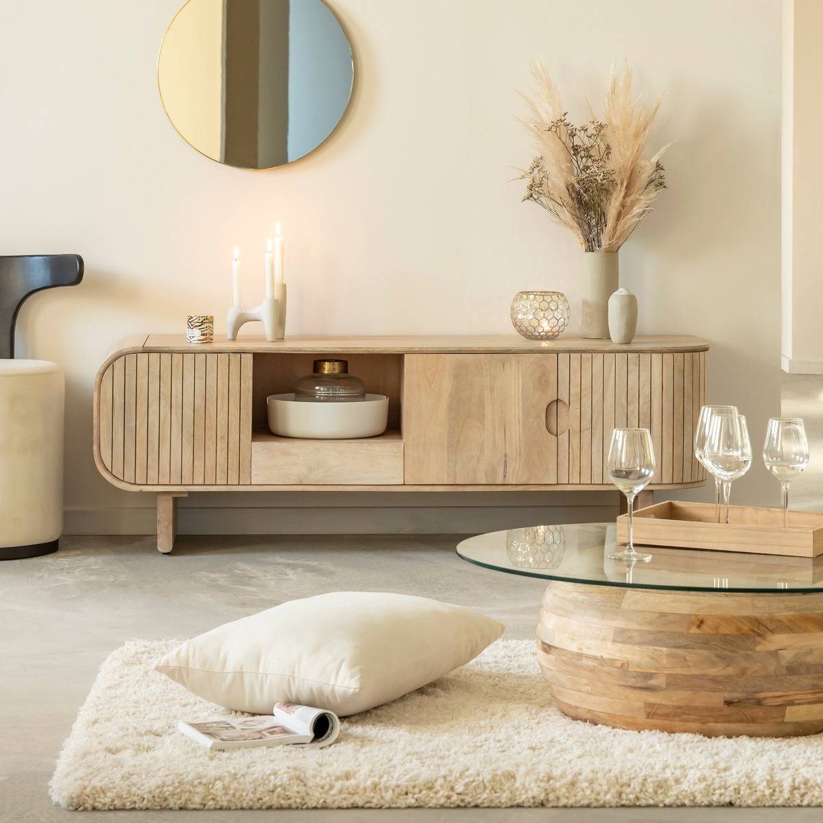 Table basse en bois de manguier et verre Nerys