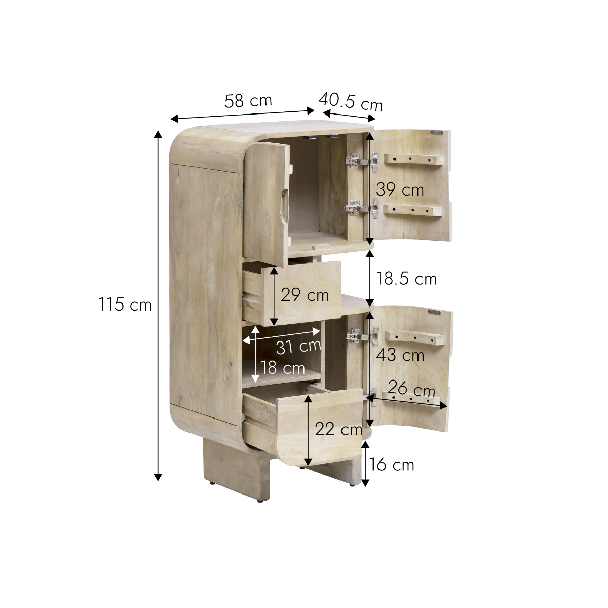 Buffet haut en bois de manguier clair Yoni 