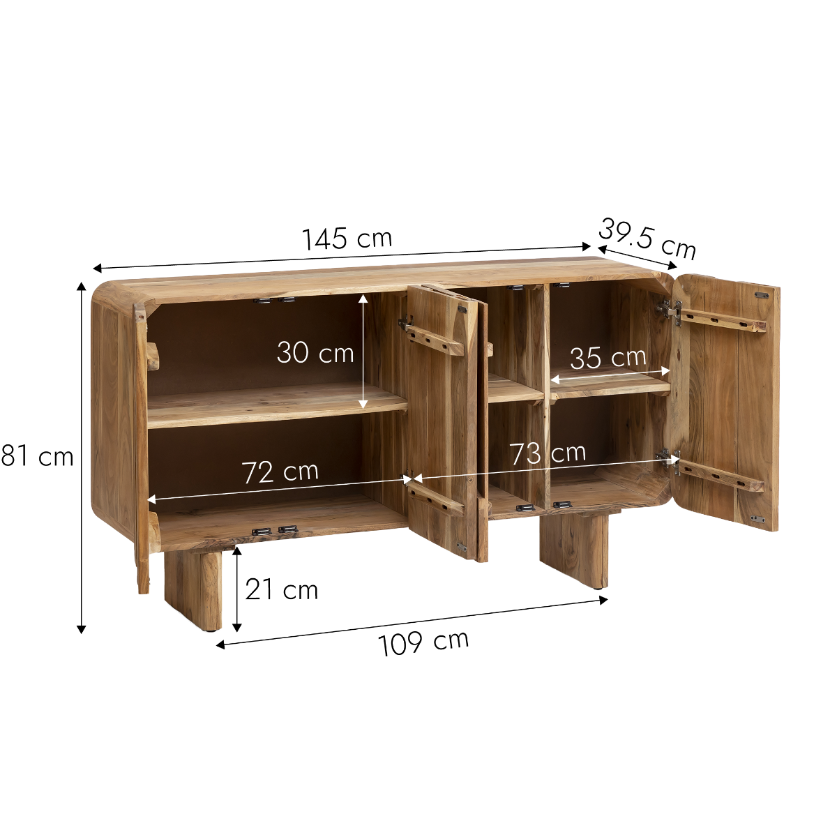 Buffet en bois d'acacia foncé Tilio