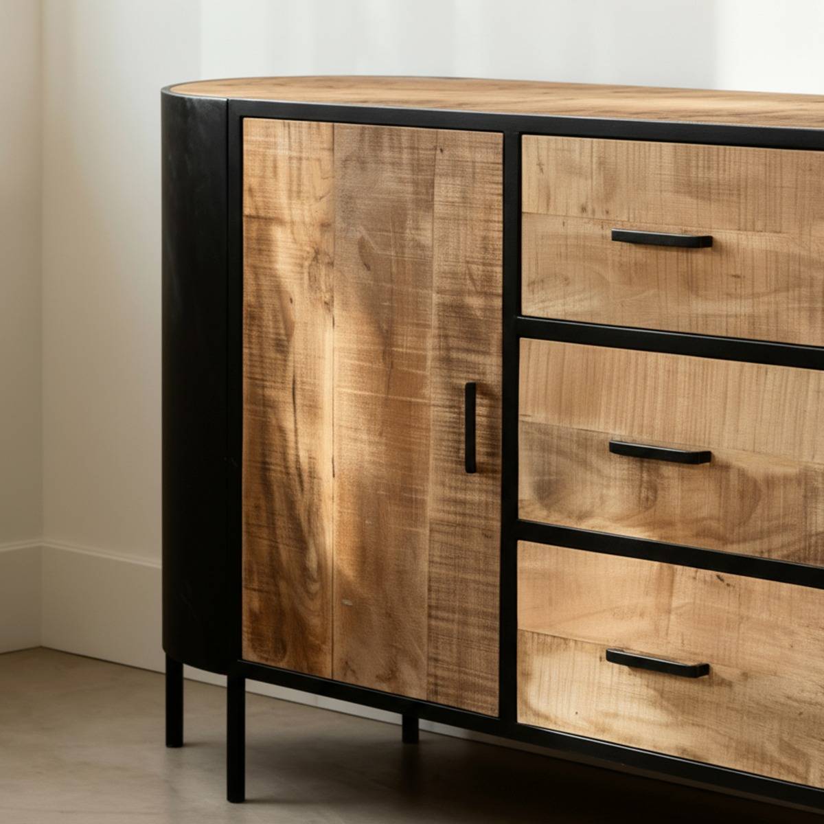 Petit buffet en métal et bois de manguier Achille