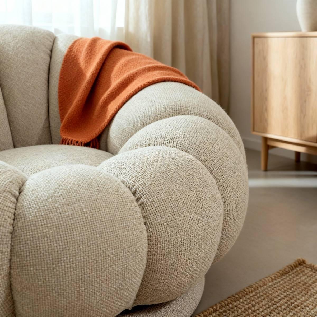 Fauteuil nuage en tissu écru Héléna