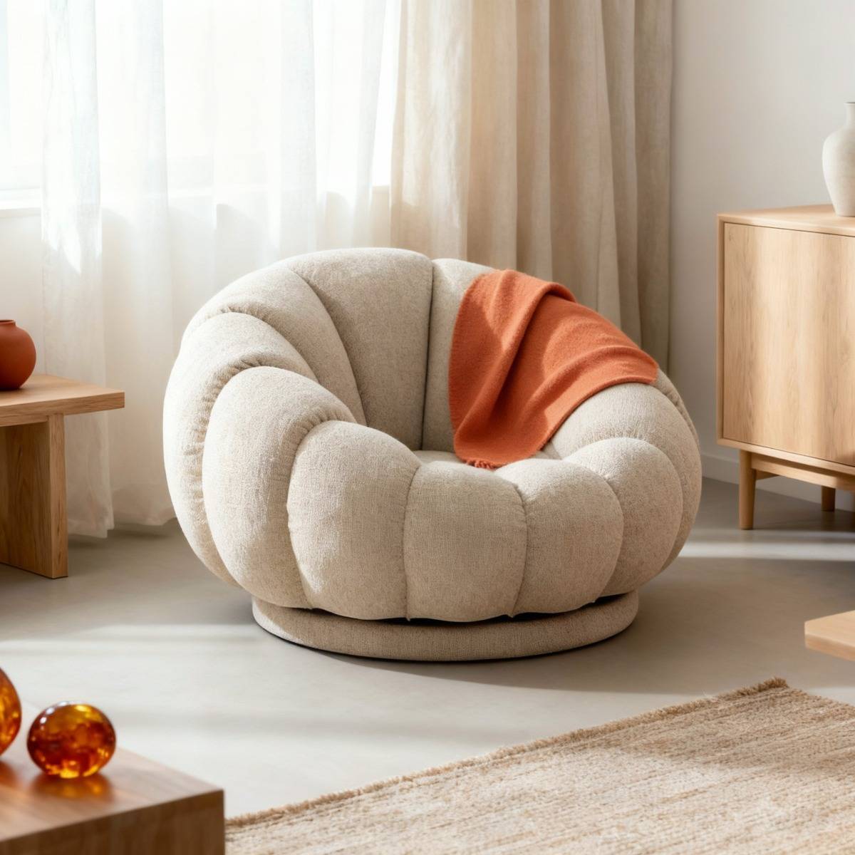 Fauteuil nuage en tissu écru Héléna