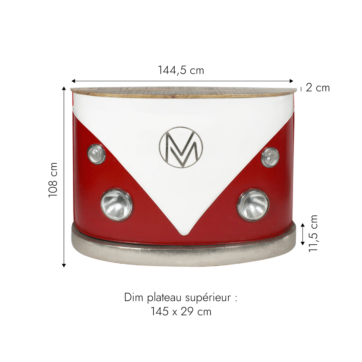 Meuble bar rouge avec plateau en bois de manguier Combi