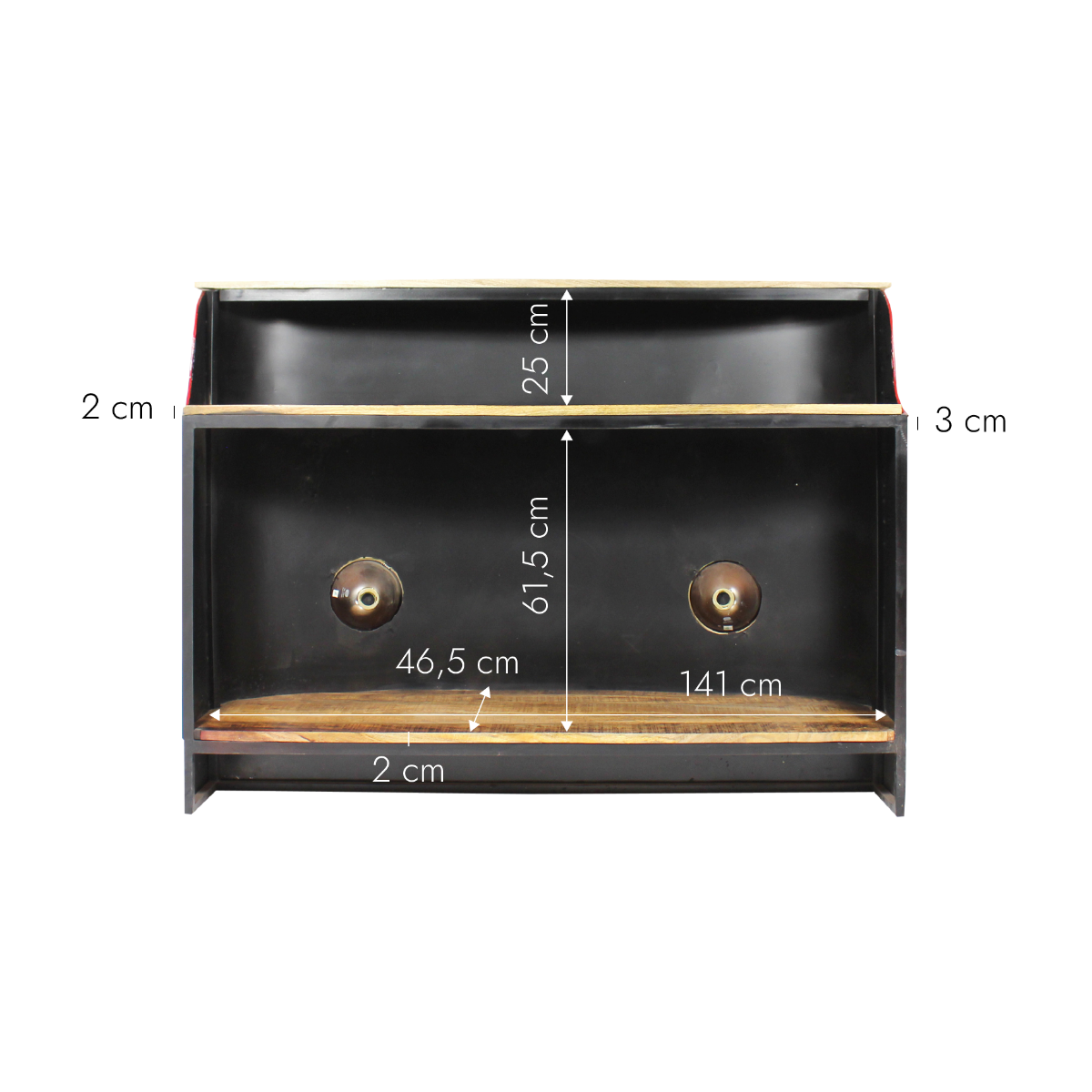 Meuble bar rouge avec plateau en bois de manguier Combi