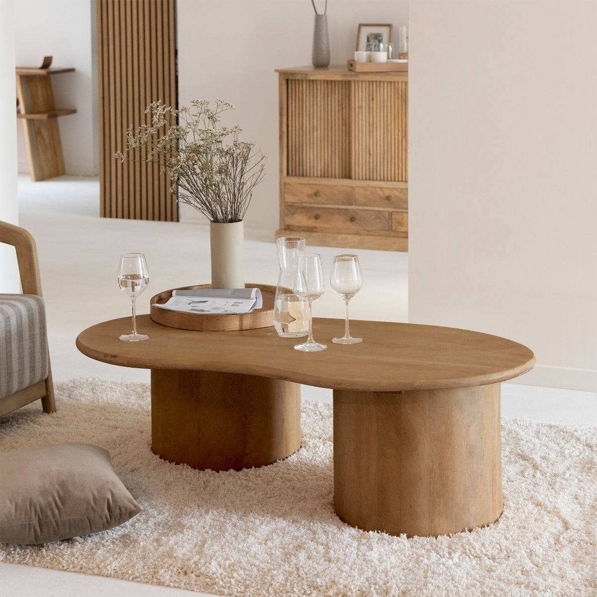 Table basse en vague en bois de manguier Silas