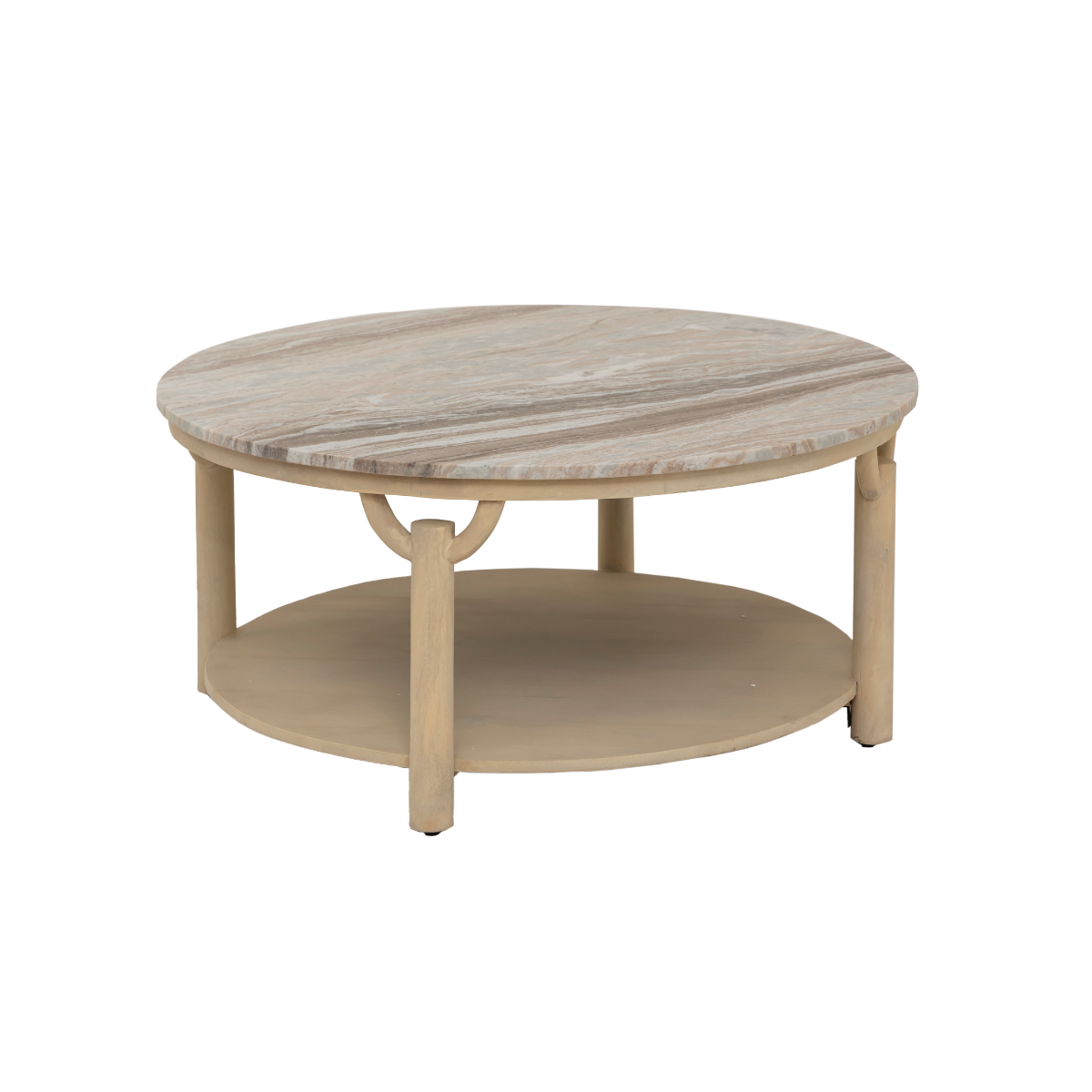 Table basse ronde en bois de manguier et marbre Isabella