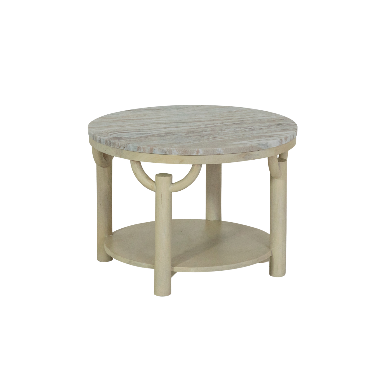 Table basse ronde en bois de manguier et marbre Isabella