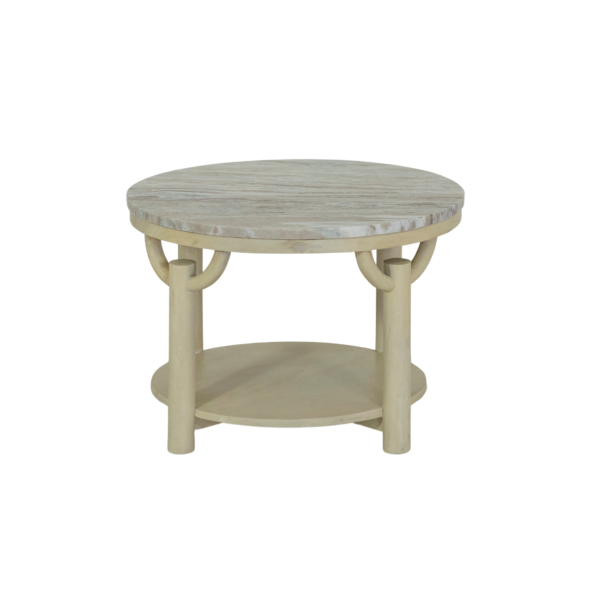 Table basse ronde en bois de manguier et marbre Isabella