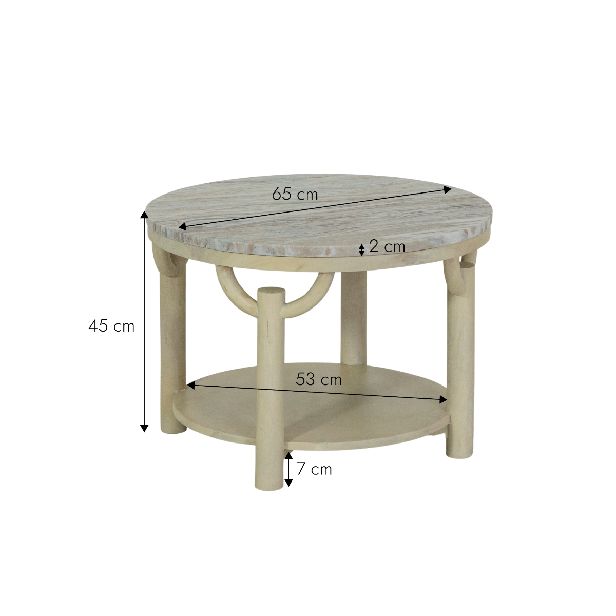 Table basse ronde en bois de manguier et marbre Isabella