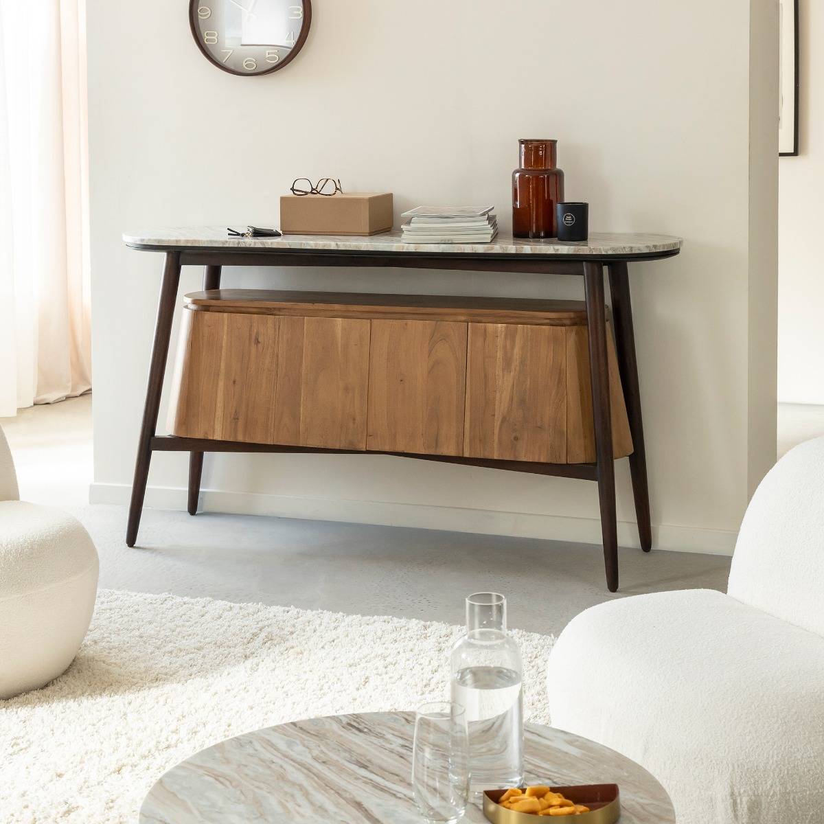 Buffet en bois d'acacia et marbre Simon