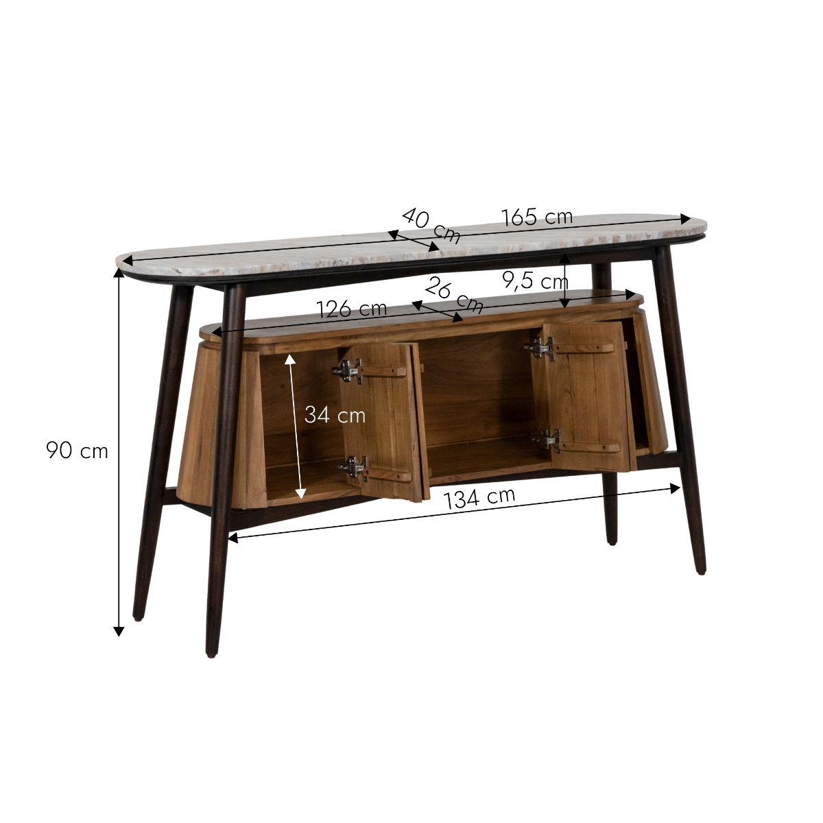 Buffet en bois d'acacia et marbre Simon