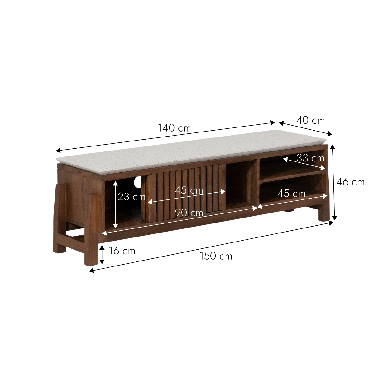 Meuble TV en bois d'acacia et terrazzo Kaelis