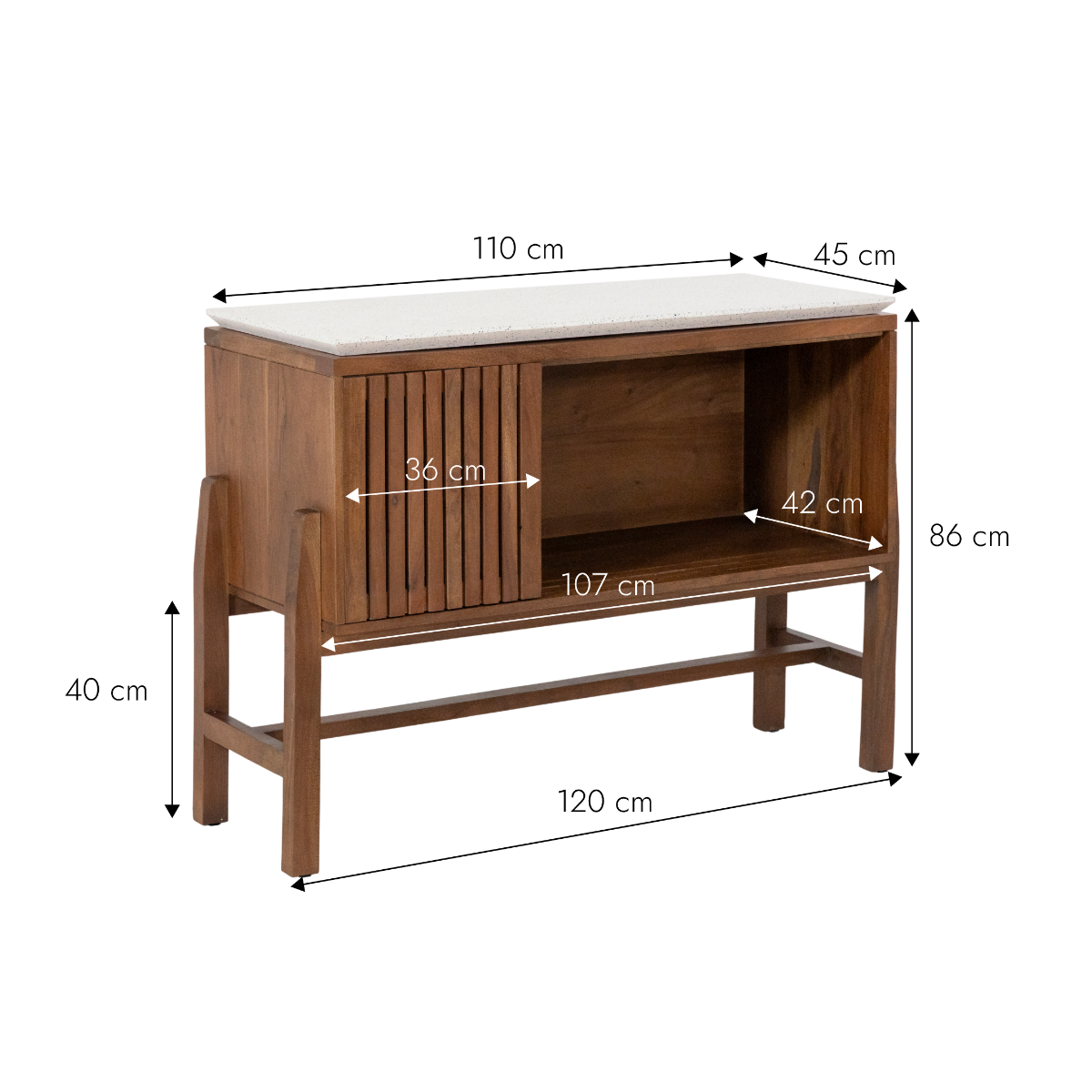 Buffet haut en bois d'acacia et terrazzo Kaelis