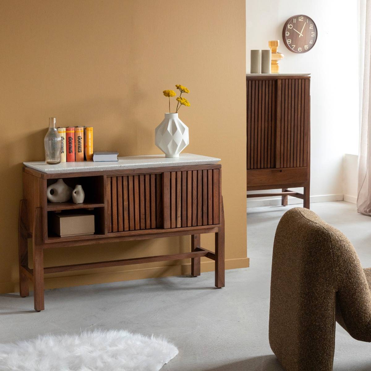 Buffet 2 portes en bois d'acacia et terrazzo Kaelis
