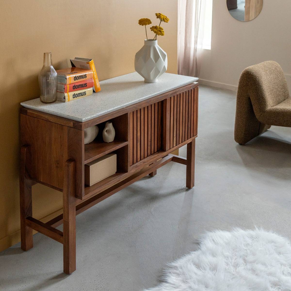 Buffet 2 portes en bois d'acacia et terrazzo Kaelis