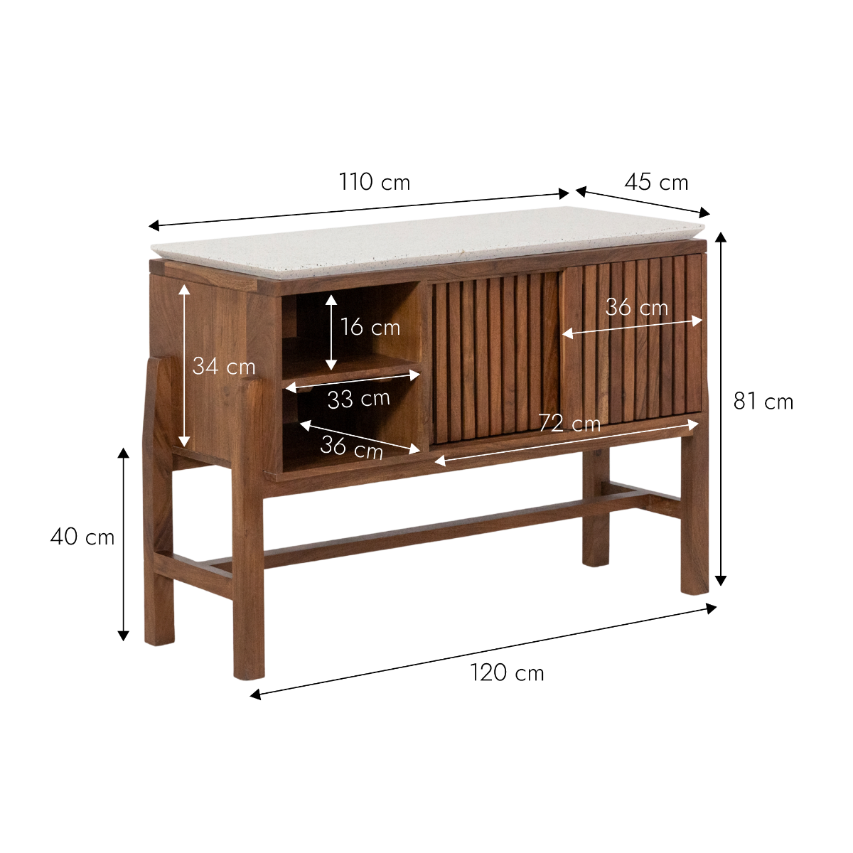 Buffet 2 portes en bois d'acacia et terrazzo Kaelis