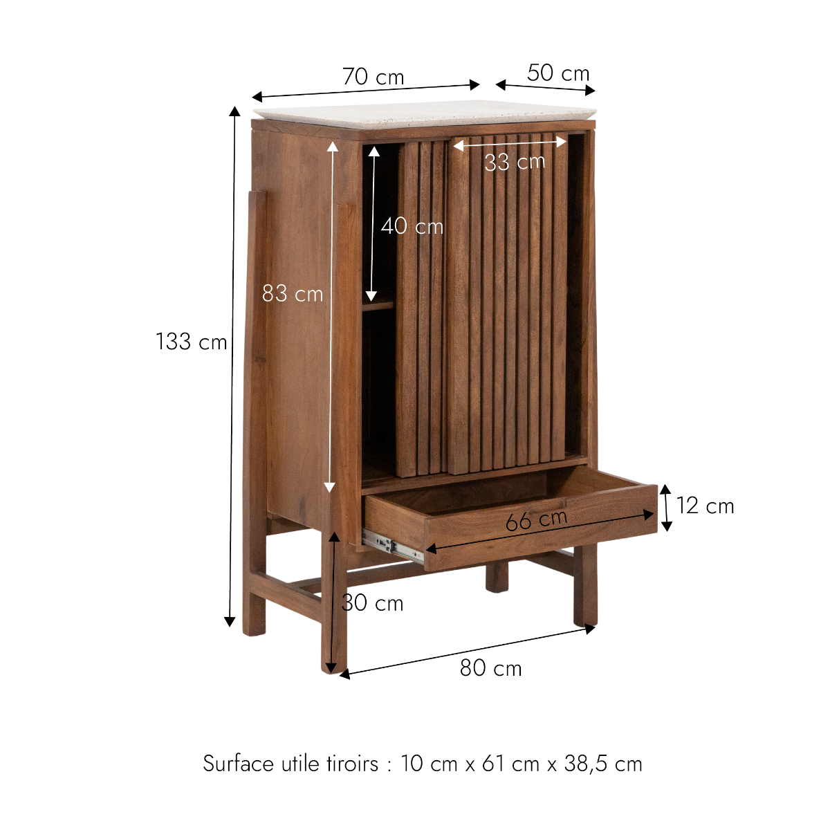 Armoire en bois d'acacia et terrazzo Kaelis