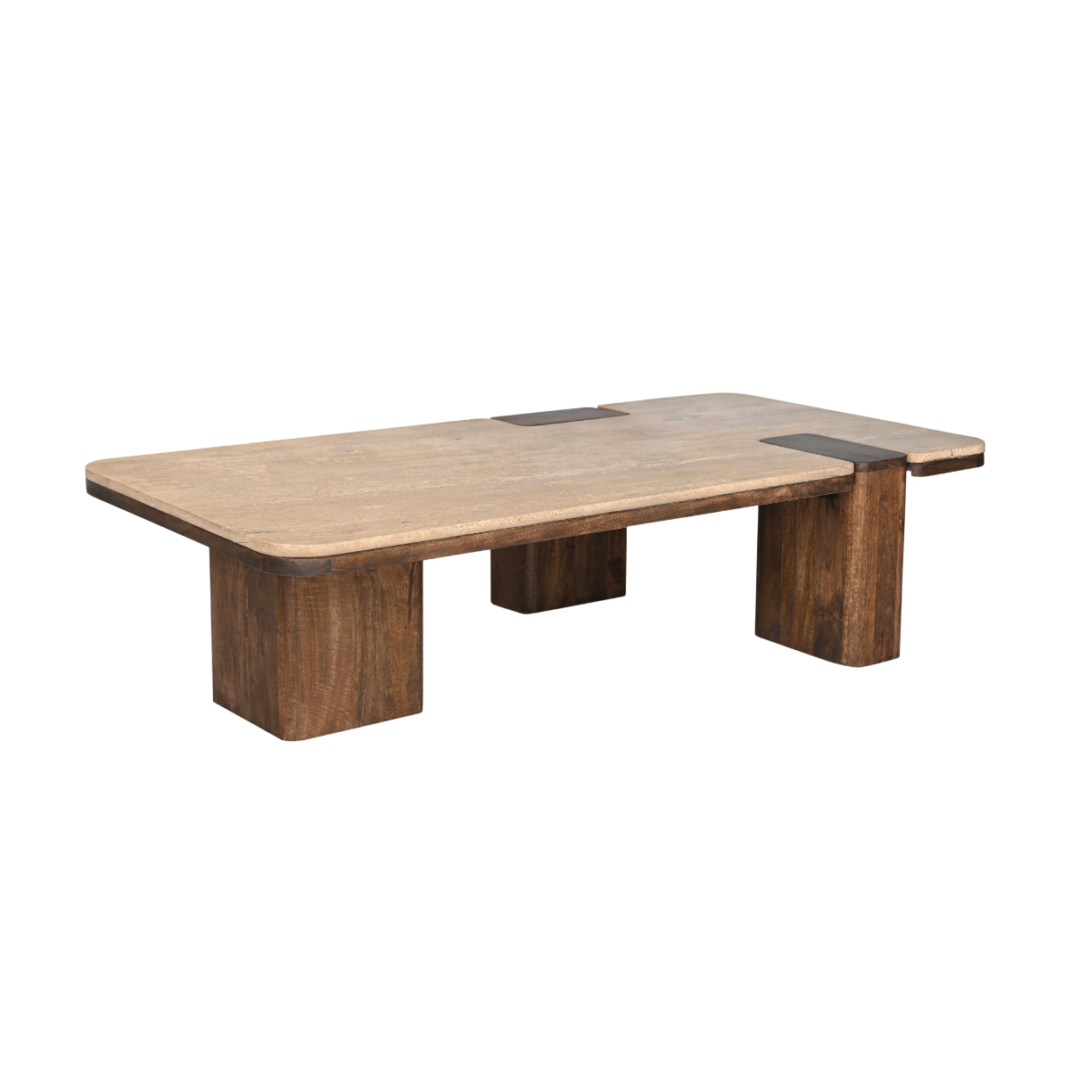 Table basse en bois de manguier et travertin Carola